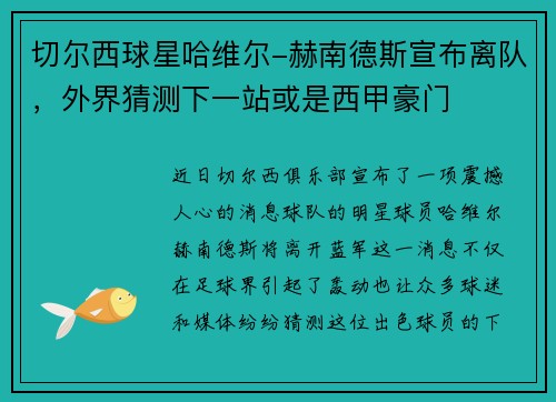 切尔西球星哈维尔-赫南德斯宣布离队，外界猜测下一站或是西甲豪门