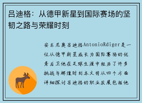 吕迪格：从德甲新星到国际赛场的坚韧之路与荣耀时刻
